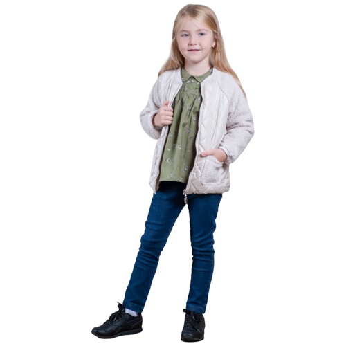 Теплый демисезонный комплект стеганная куртка, рубашка, брюки для девочки, Monna rosa, размер 98/104
