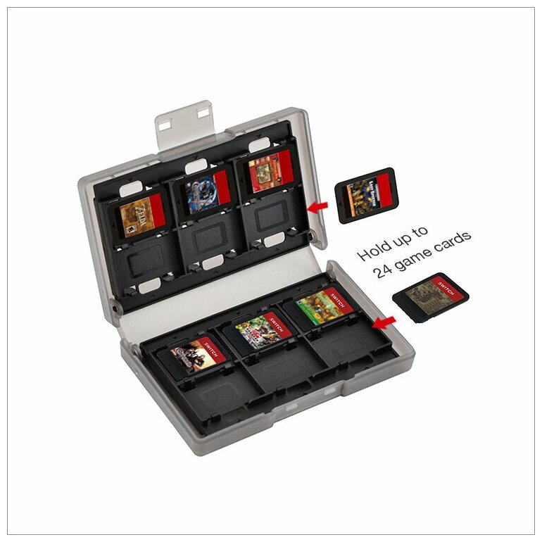 Dobe Футляр для 24 картриджей + сменные накладки на стики для консоли Nintendo Switch (TNS-1844), черный