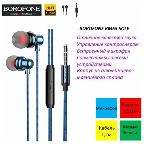 Наушники Borofone BM65/ проводные/ синие