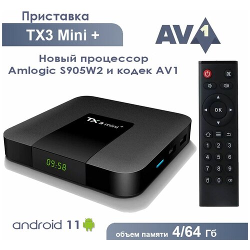 Смарт ТВ приставка Tanix TX3 Mini plus 4/64 Гб Amlogic S905W2 Android 11 Кодек AV1 Smart TV Box UHD 4K Media Player NEW 2022!