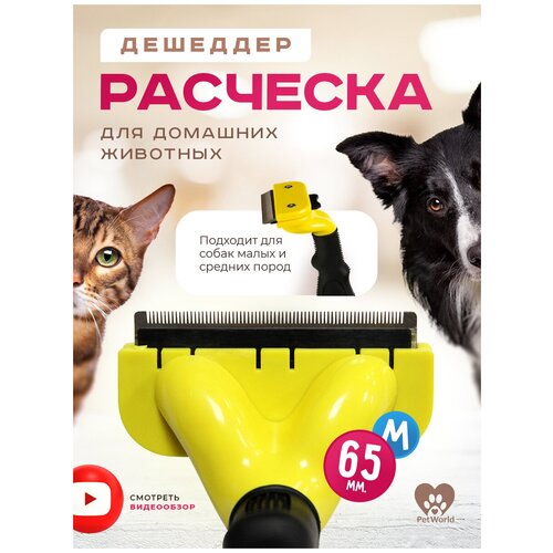 Pet world / Дешеддер / чесалка для собак, кошек, животных, расческа, щетка, вычесывание, колтунорез, фурминатор