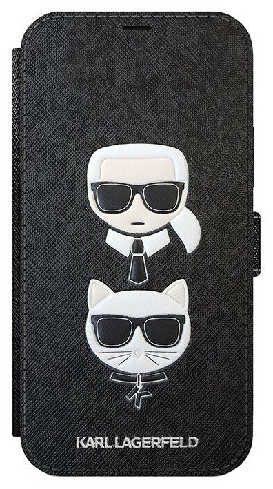 Чехол Karl Lagerfeld PU Saffiano Karl and Choupette Booktype для iPhone 12 mini, черный