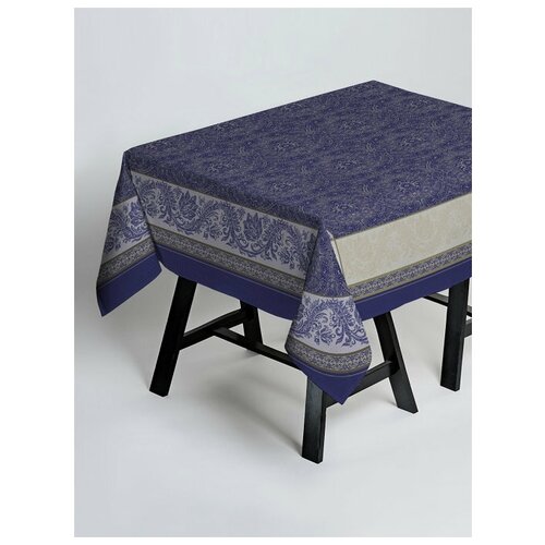 150х250 Жаккардовая синяя скатерть Классическая скатерть 150х250