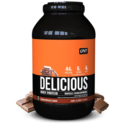 Протеин QNT Delicious Whey, 2200 гр., бельгийский шоколад сывороточный протеин со вкусом клубники qnt delicious whey protein powder strawberry 908 г