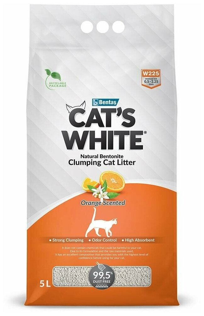 Комкующийся наполнитель Cat's White Orange с ароматом апельсина для кошачьего туалета (5л) - фотография № 9