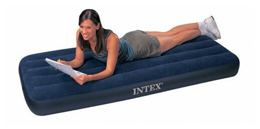 Матрас надувной Intex флок. 64761 Dura-beam Downy Airbed, 99х191х25см, встроенный ножной насос