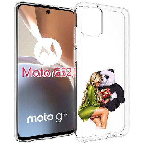 Чехол MyPads Девушка-с-пандой-с-букетом женский для Motorola Moto G32 задняя-панель-накладка-бампер