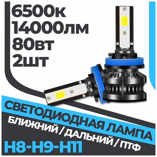 Комплект LED ламп ближнего/дальнего света H8/H9/H11 6500k F2PLUS