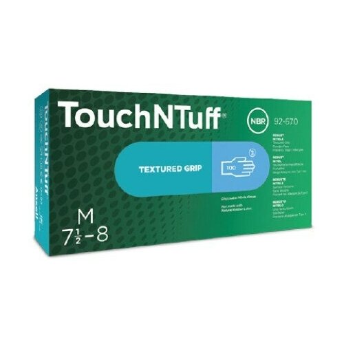 Перчатки нитриловые Ansell TouchNTuff 92-670, цвет: голубой, размер M, 100 шт. (50 пар), неопудренные, 12 грамм нитрила - пара