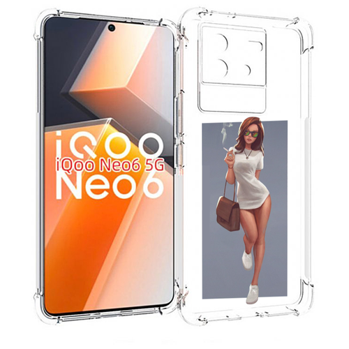Чехол MyPads девушка-в-белой-футболке женский для Vivo iQoo Neo 6 5G задняя-панель-накладка-бампер