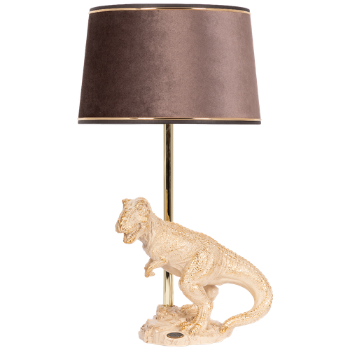 Настольная лампа BOGACHO Динозавр Тирекс кремовая с абажуром кофейного цвета из велюра ручная работа
