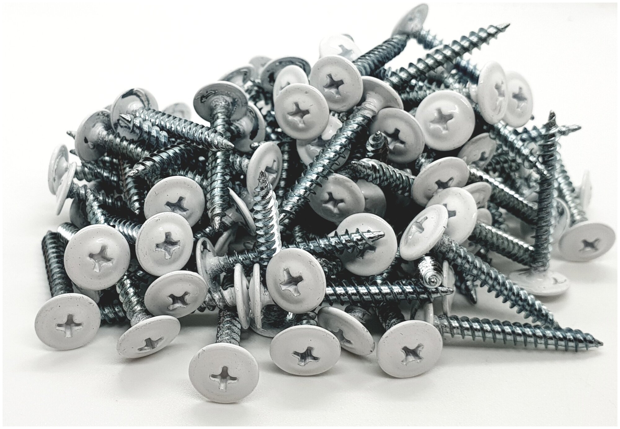 фото Саморез с прессшайбой 4.2х32 острый, белый (9003) 100шт