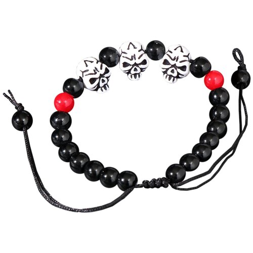фото Браслет "череп мини" красные бусины, цвет чёрно-белый, d=6 см queen fair