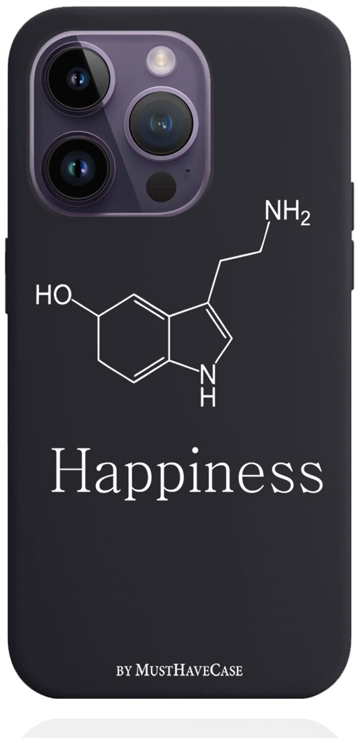 Черный силиконовый чехол MustHaveCase для iPhone 14 Pro Молекула счастья для Айфон 14 Про