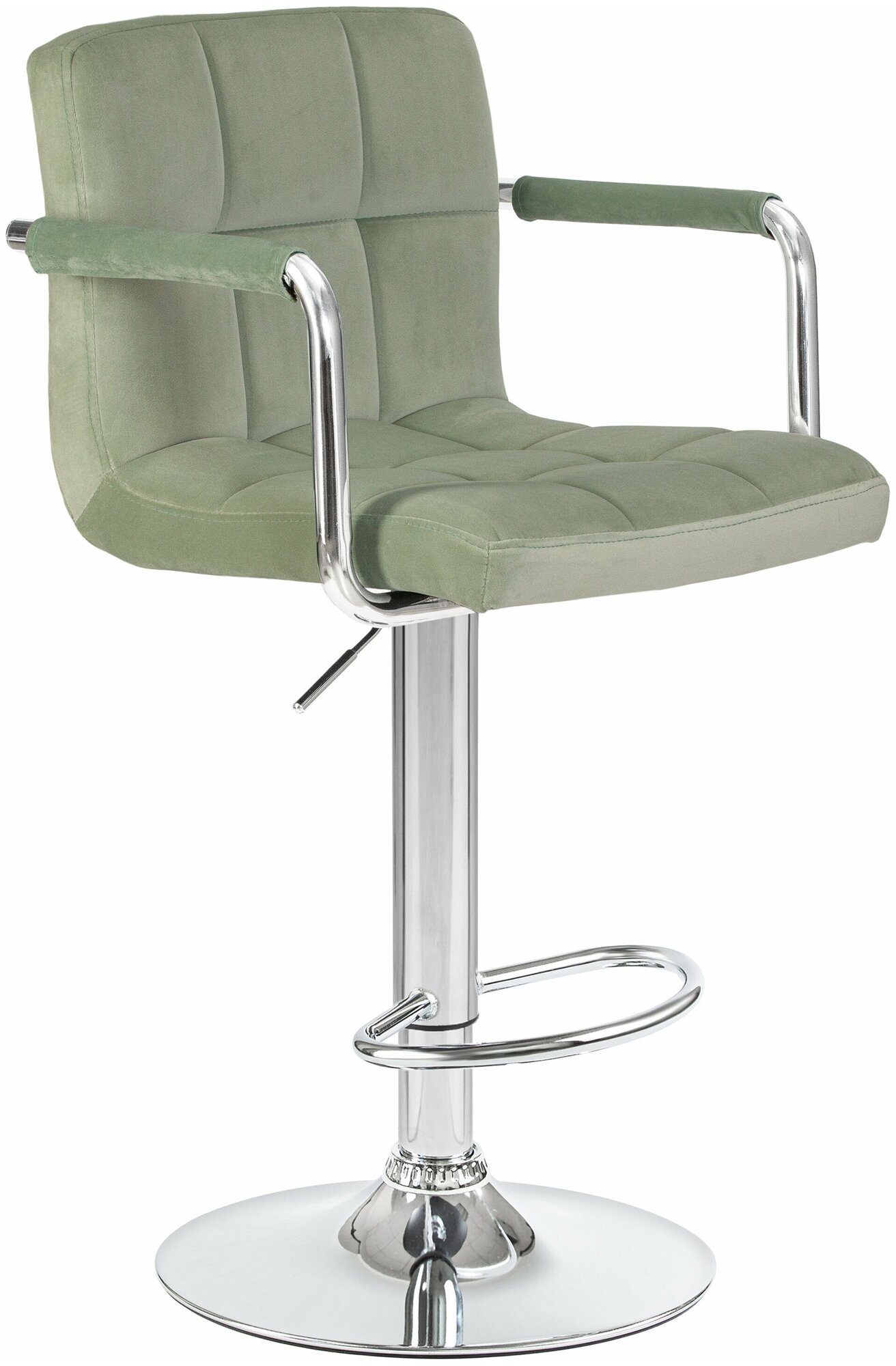 Барный кухонный велюровый стул офисный с подлокотниками и мягкой спинкой парикмахерское кресло мастера KRUGER ARM, мятный велюр - фотография № 2