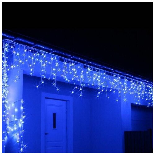 Электрогирлянда уличная Бахрома - 100 LED, цвет белый/синий, длина 3м, в высоту 40/60 см, провод прозрачный, с возможностью соединения