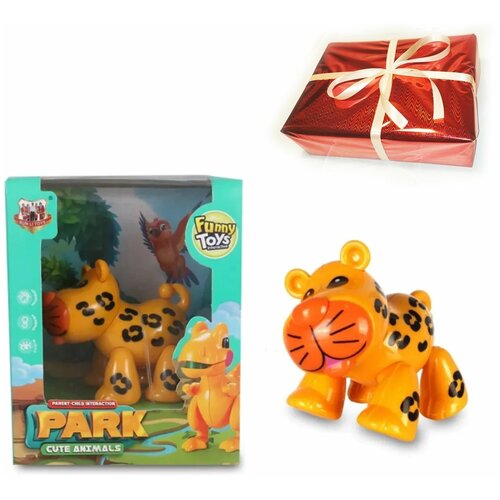 Фигурка Тигренок трещотка крутилка с подвижными частями тела Фигурка животного тактильная в подарочной упаковке