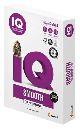 Бумага для офисной техники IQ Smooth (А4, марка A+, 160 г/кв. м, 250 листов)