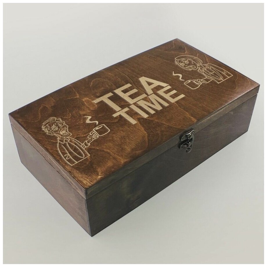 Коробка для чайных пакетиков Чайница из дерева, 8 отделений с узором офис, работа, зомби, tea time, время чая - 173" - фотография № 1