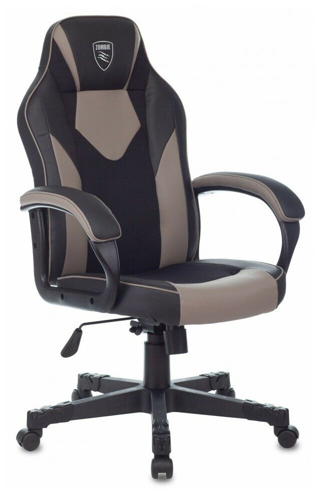 Кресло игровое Zombie GAME 17 черный / серый, ткань, экокожа / Компьютерное геймерское кресло, с подголовником, крестовина пластик
