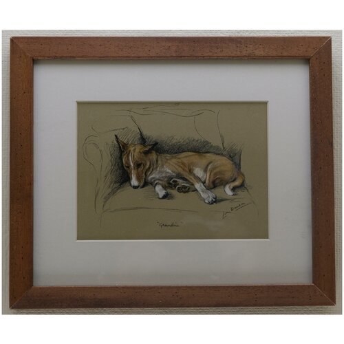 Люси Дайсон, спяший щенок. Середина прошлого века, в рамке, 28.5см на 24см, Лот №3601