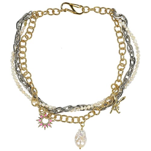 Колье Alice in Wonderland/ Трехслойное колье/ Колье из жемчуга/ Чокер с жемчужиной