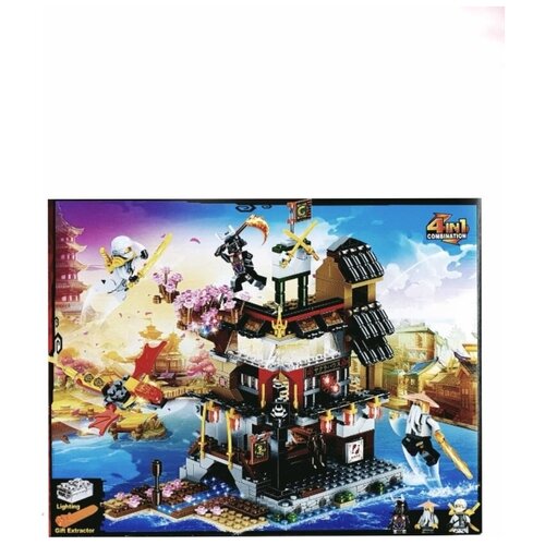 Конструктор для мальчика 598 деталей Ниндзя Нападение на водный храм, 3 фигурки, конструктор с с подсветкой