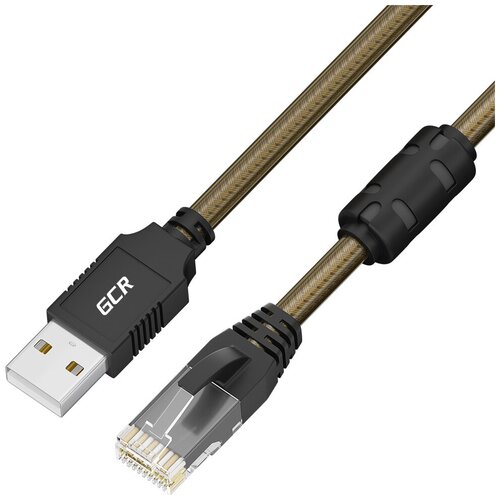 Кабель консольный USB 2.0 АМ / RJ45 (10P10C) (GCR-CONS), черно-прозрачный, 2.0м