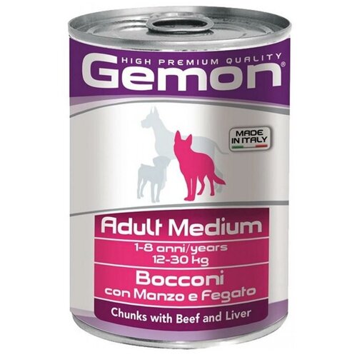 GEMON DOG ADULT MEDIUM для взрослых собак средних пород с кусочками говядины и печенью 415 гр (415 гр х 24 шт)