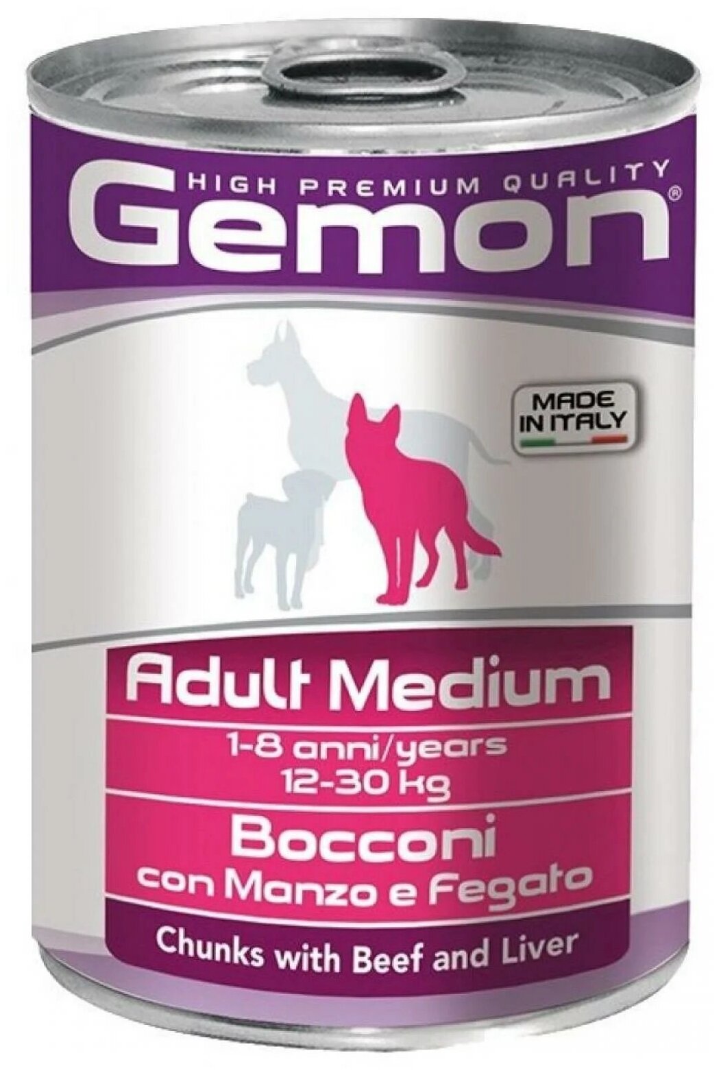 GEMON DOG ADULT MEDIUM для взрослых собак средних пород с кусочками говядины и печенью 415 гр (415 гр х 24 шт)