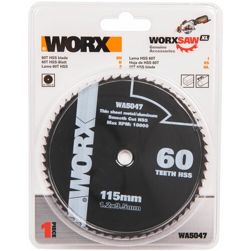 Пильный диск Worx WA5047, 60T HSS 115х1,2х9,5 мм, по металлу