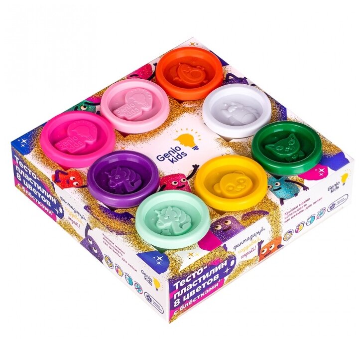 Набор для детской лепки Genio Kids Тесто-пластилин с блестками 8 цветов - фото №6