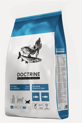 Изображение товара Doctrine сухой беззерновой корм для котят с лососем и белой рыбой - 10 кг