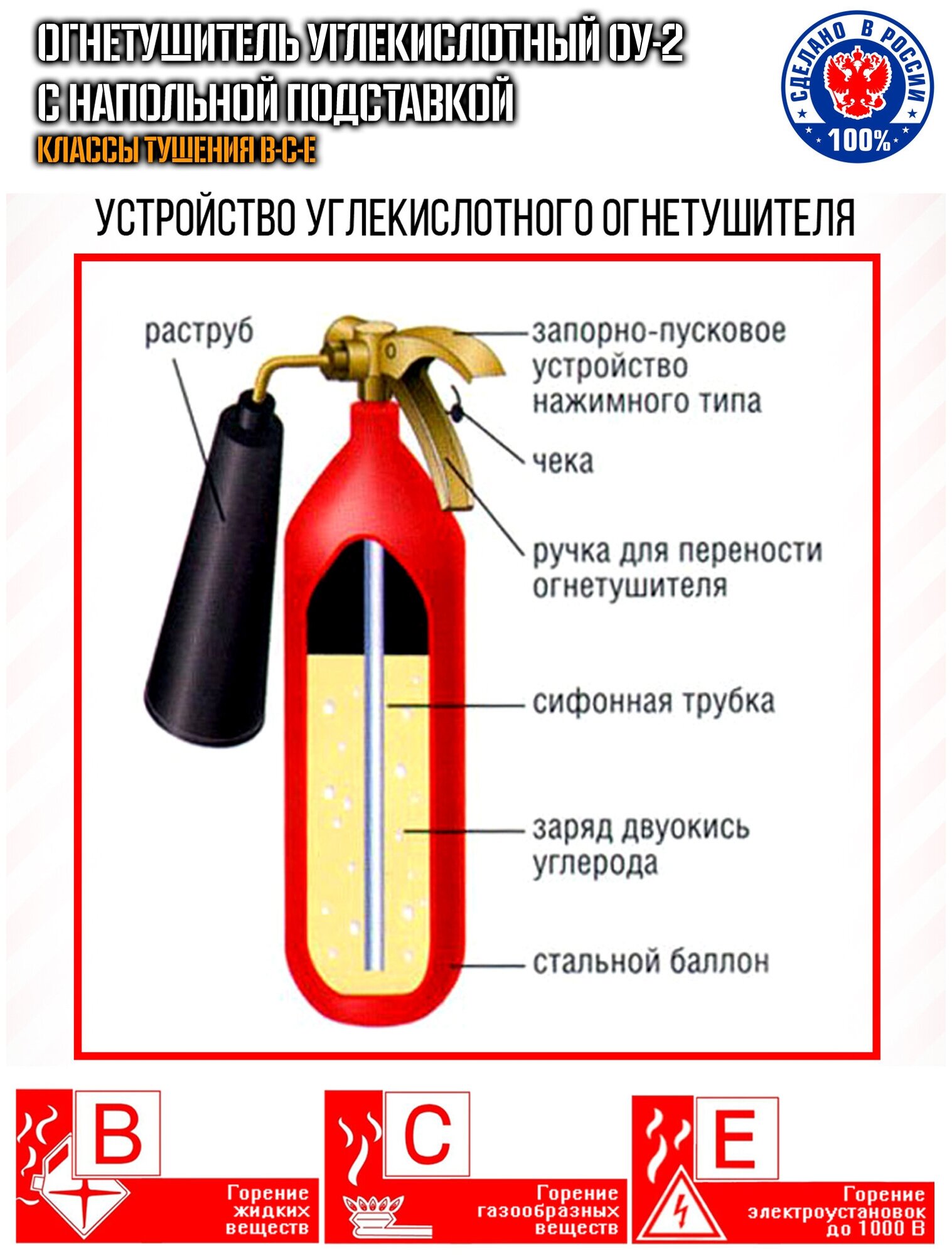 Огнетушитель углекислотный ОУ-2 ВСЕ с подставкой под огнетушитель П-15