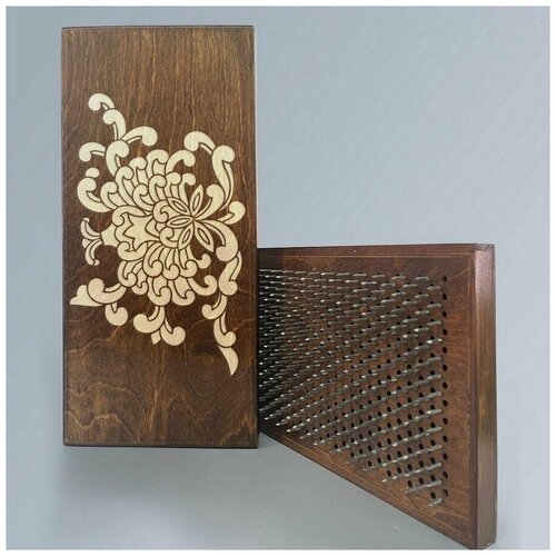 фото Доска садху с динамическими гвоздями, шаг 10мм, цвет венге модель растения орнамент - 1372 сила души и тела