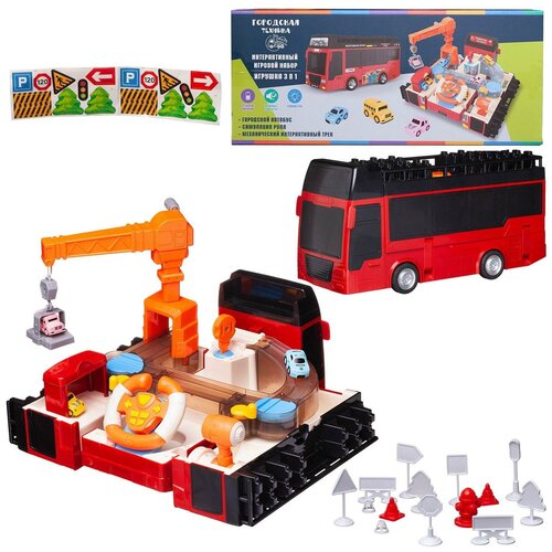Набор игровой Туристический автобус-трансформер красный с треком, в коробке - Junfa Toys [ZY1266923]