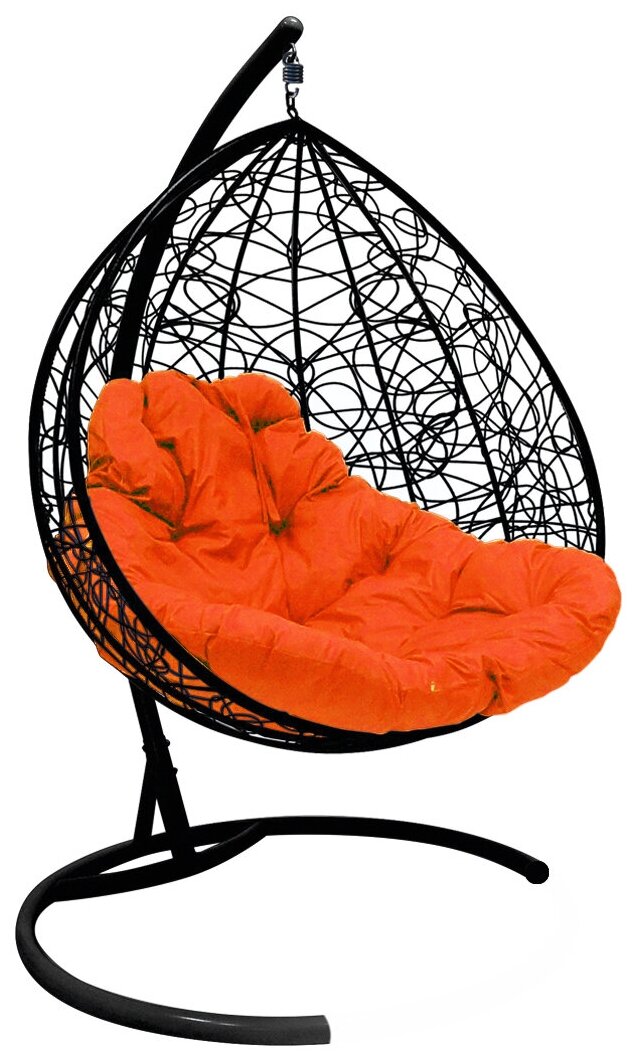 Подвесное кресло m-group для двоих чёрное, оранжевая подушка - фотография № 7