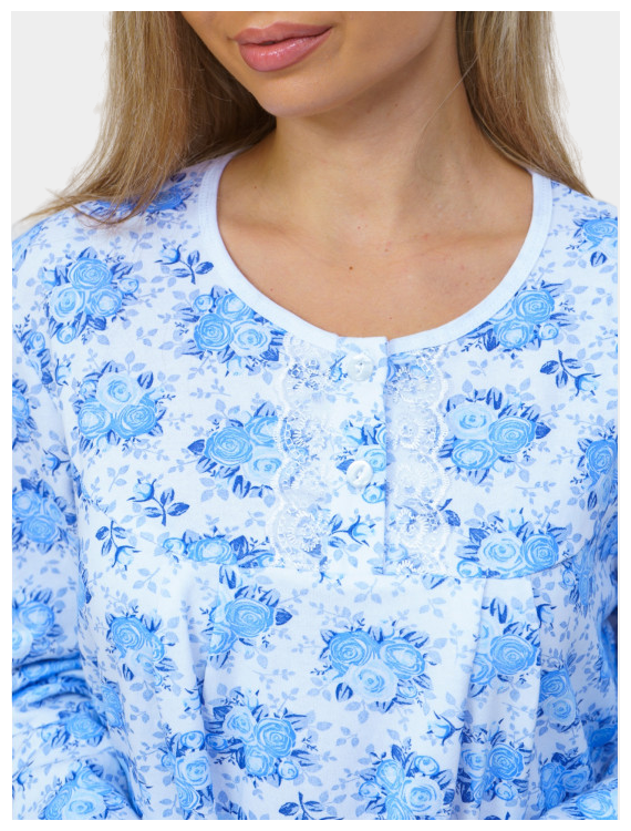 Ночная сорочка теплая женская из футера с начесом большие размеры хлопок теплая М-4( на белом фоне синие цветы) 52 - фотография № 5