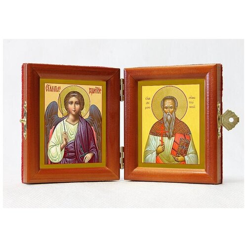 Складень именной Священномученик Мирон Кизический - Ангел Хранитель, из двух икон 8*9,5 см