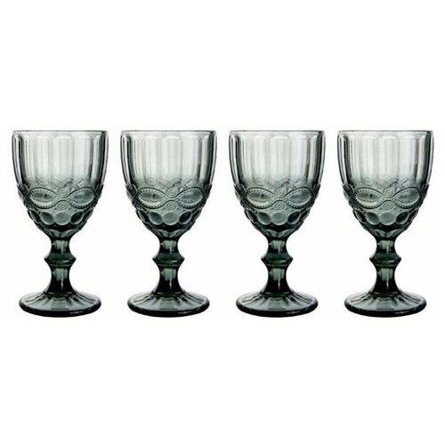 Набор стеклянных бокалов, 4 шт, 198 мл., серый, декор флора.