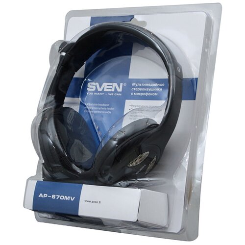 Наушники с микрофоном Sven AP-670MV кабель 25 м черные SV-0410670MV - 1 шт 192600₽