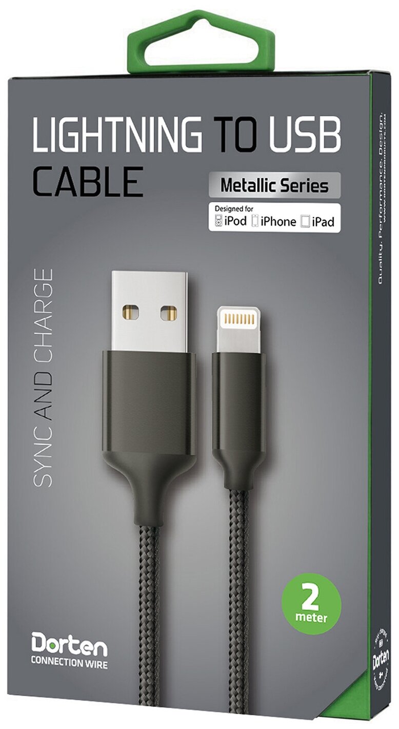 Кабель Dorten Lighting to USB cable: Mettallic Series 2 meters (black)