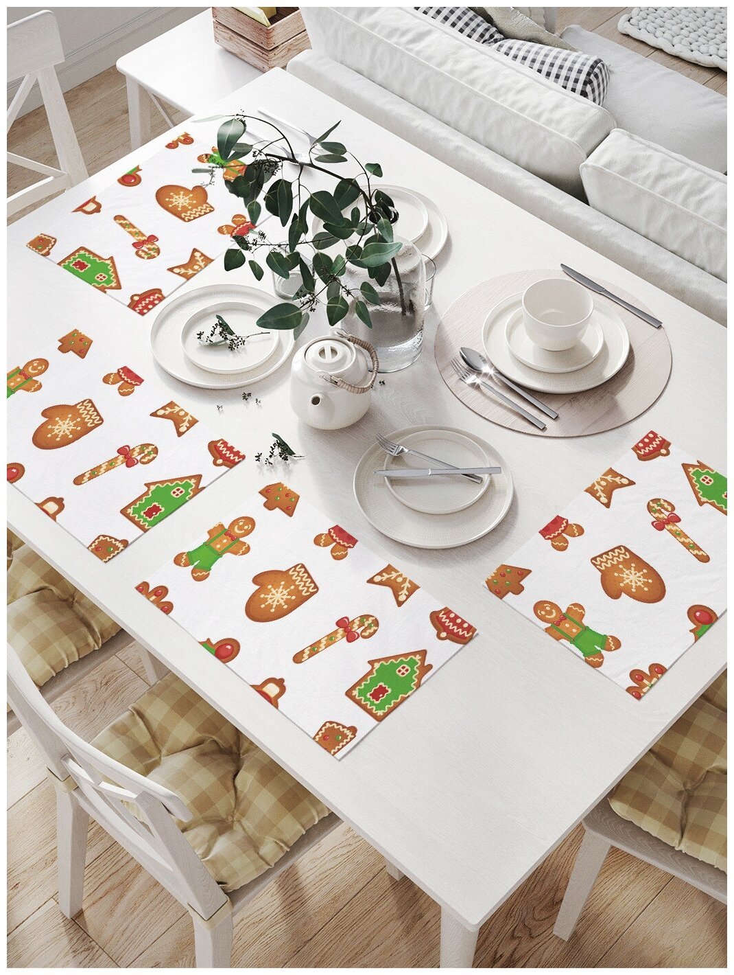Комплект тканевых салфеток JoyArty "Сладкое Рождество" для сервировки стола, 32x46 см, 4шт.