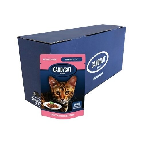 Влажный корм для кошек CandyCat с телятиной 25 шт. х 85 г (кусочки в соусе)