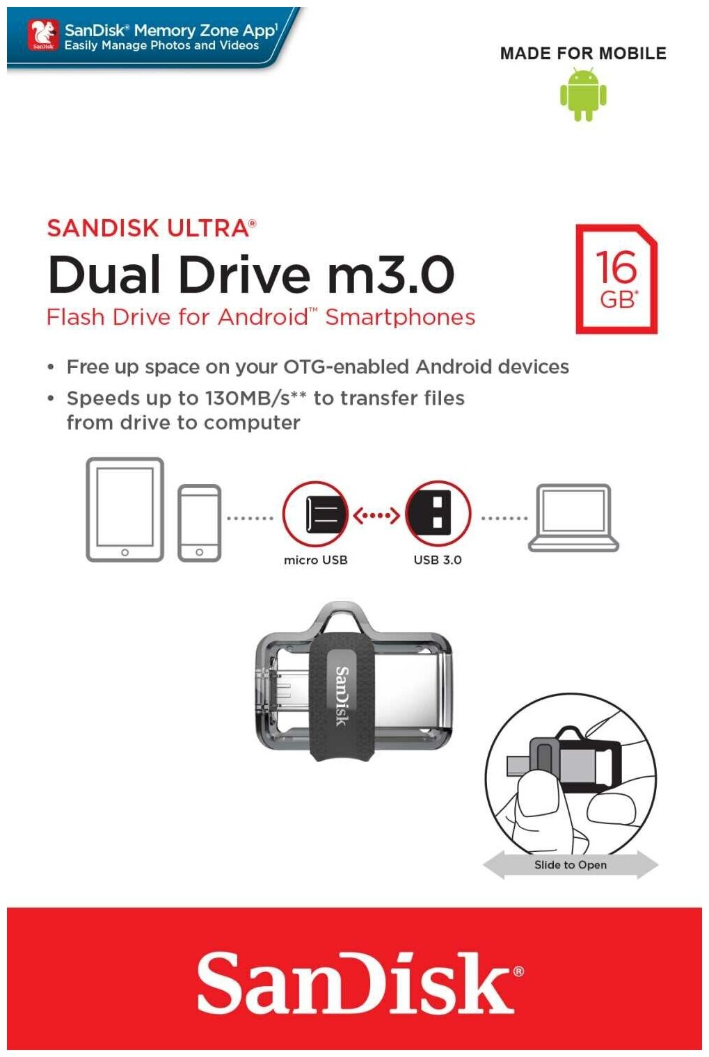 Флешка SanDisk Ultra Dual Drive m3.0 16 ГБ, 1 шт., серый - фотография № 4