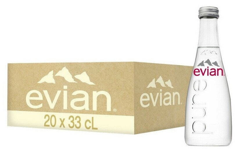 Вода минеральная Evian (Эвиан) 20 шт. по 0,33 л негазированная, стекло