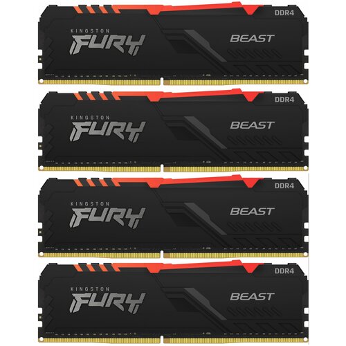 Оперативная память Kingston 64GB 2666MHz DDR4 CL16 DIMM Kit of 4 1Gx8 FURY Beast RGB KF426C16BB1AK464 1925000₽