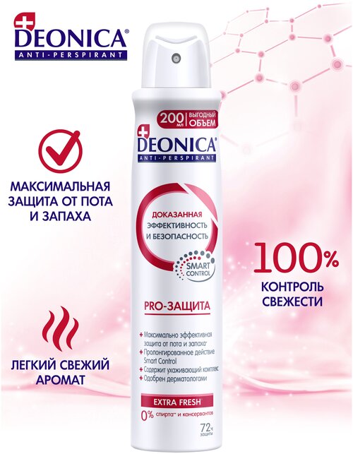 Deonica Антиперспирант Pro-Защита, спрей, флакон, 200 мл, 230 г, 1 шт.