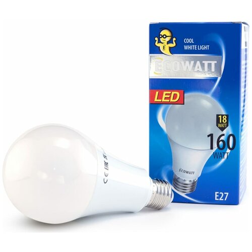 Светодиодная лампа ECOWATT A60 230В 18W 4000K E27 холодный белый свет груша 4606400206149