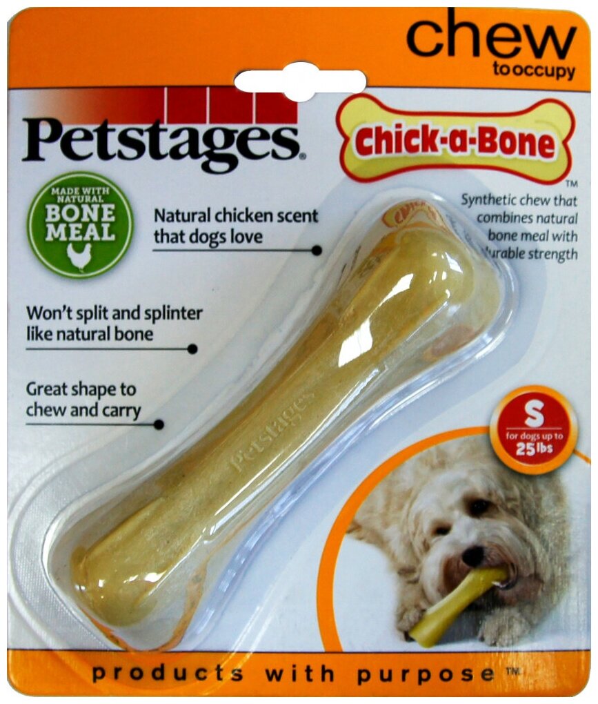 Petstages игрушка для собак Chick-A-Bone косточка с ароматом курицы 11 см малая . - фотография № 13